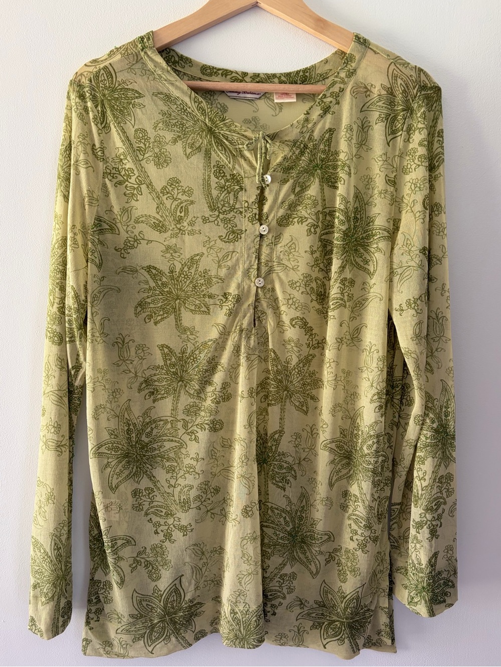 Tommy Bahama Vintage 100% Silk Beaded Tunic Blouse Sz L Green Tropical Resort
